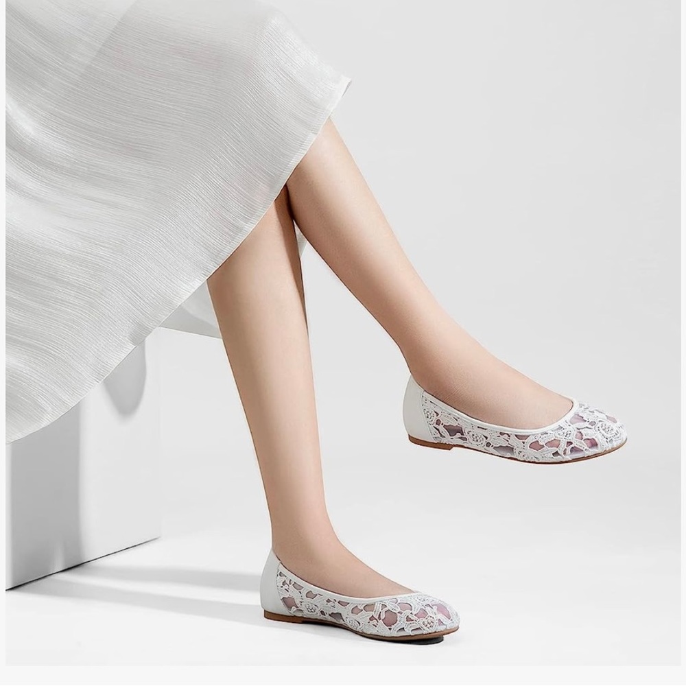 Greatonu White Mesh Flats - Never Worn - In Perfect Condition